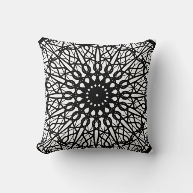 Black and White Mandala Throw Pillow (Front)