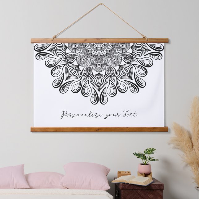  Black and White Mandala Trippy Psychedelic Hippie Hanging Tapestry (Bedroom)