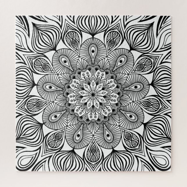  Black and White Mandala Trippy Psychedelic Hippie Jigsaw Puzzle (Vertical)
