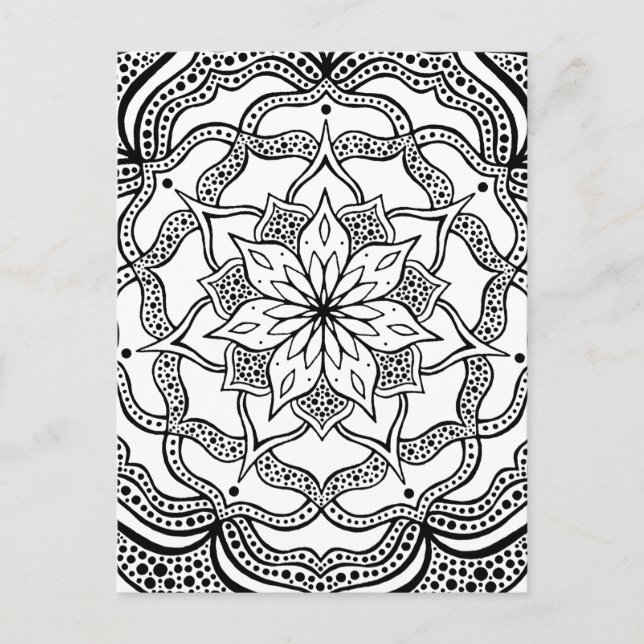  Black and White Mandala Trippy Psychedelic Hippie Postcard (Front)