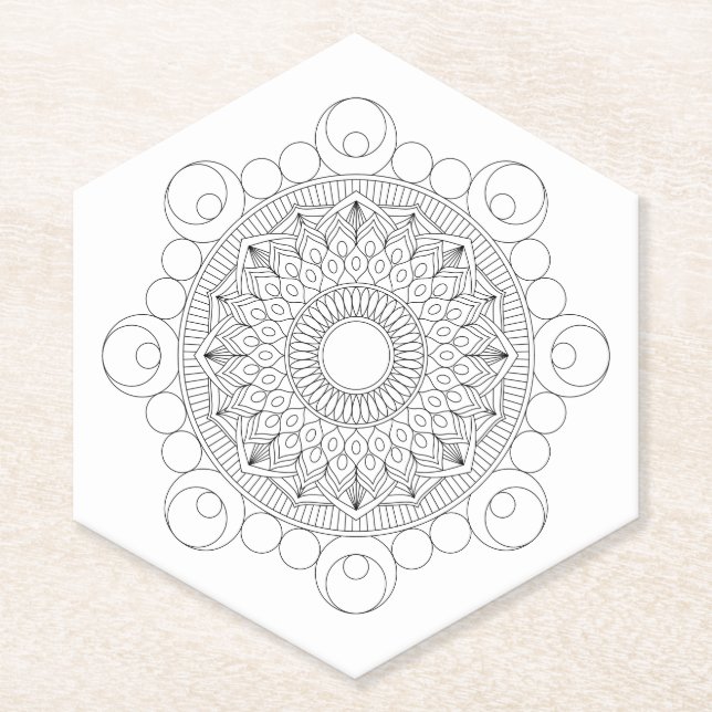 Black and White Mandala v2 Paper Coaster (Front)