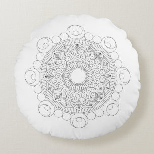 Black and White Mandala v2 Round Pillow