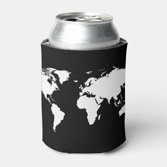black and white map of world can cooler (Can Front)