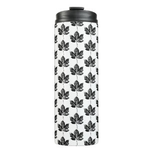 Black and White Maple Leaf Print Pattern Thermal Tumbler