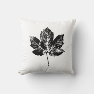 Black and White Maple Leaf Print Throw Pillow