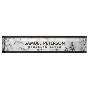 Black And White Marble And Black Stripes Nameplate