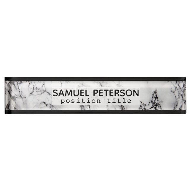 Black And White Marble And Black Stripes Nameplate (Front)