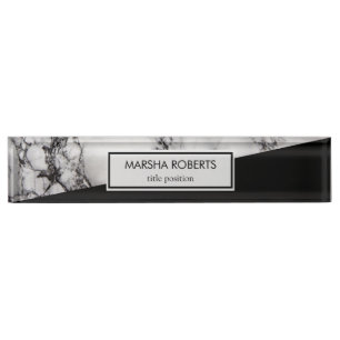 Black And White Marble And Triangle Nameplate