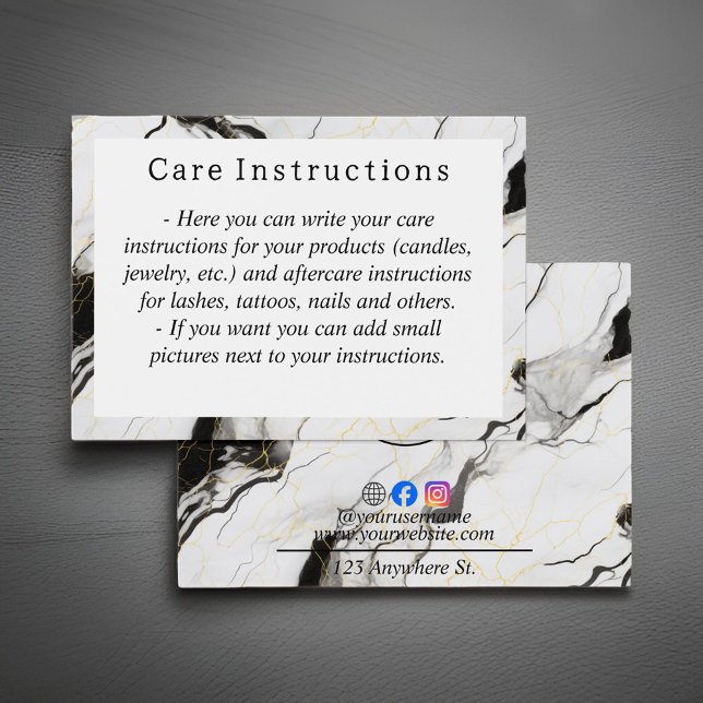 Black and white marble Care Instruction Card (Creator Uploaded)