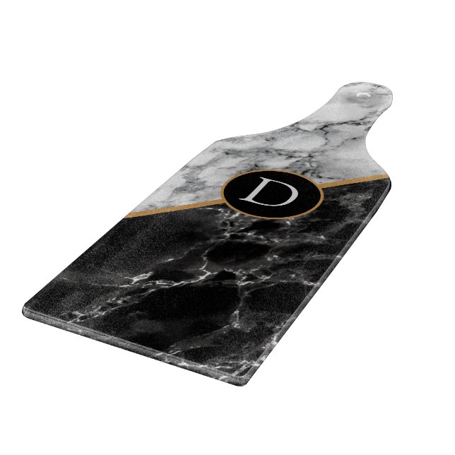 Black and White Marble Cutting Board Custom Letter (Corner)