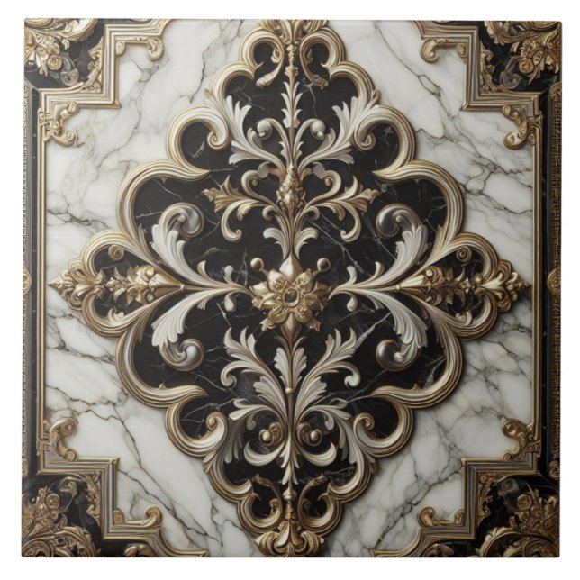 Black And White Marble Design Tile (Front)