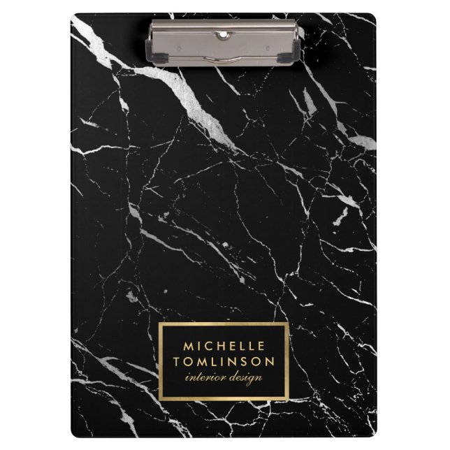 Black and White Marble Designer Personalized Clipboard (Front)