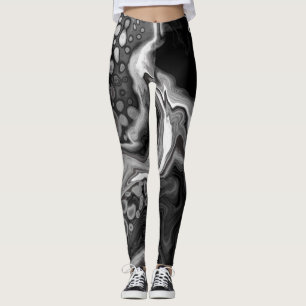 Black and White Marble Digital Fluid Art Leggings