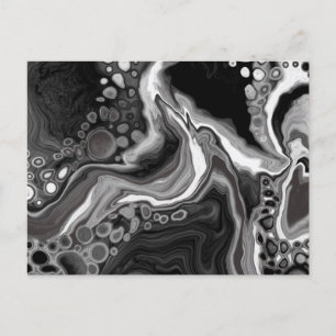 Black and White Marble Digital Fluid Art Postcard