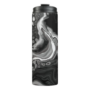 Black and White Marble Digital Fluid Art  Thermal Tumbler