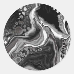 Black and White Marble Fluid Art  Classic Round Sticker