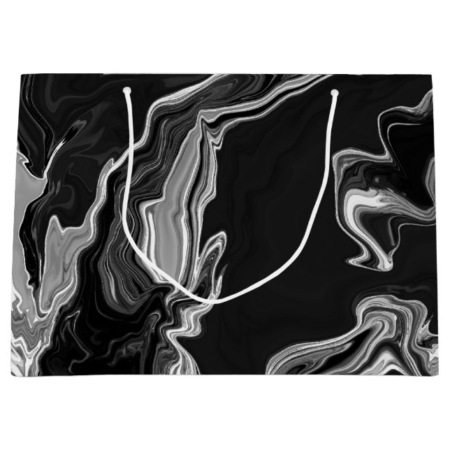 Black and White Marble Fluid Art Large Gift Bag (Front)