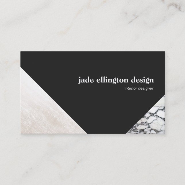 Black and White Marble Geometric Abstract Business Card (Front)
