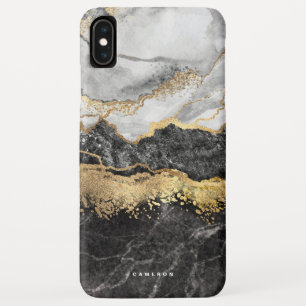 Black and White Marble Gold Foil Personalized iPhone XS Max Case
