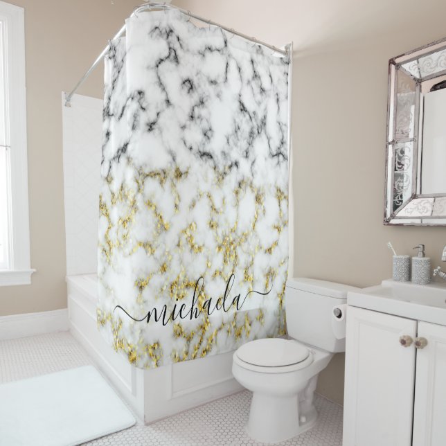 Black and white marble gold sparkle Custom name (In Situ)