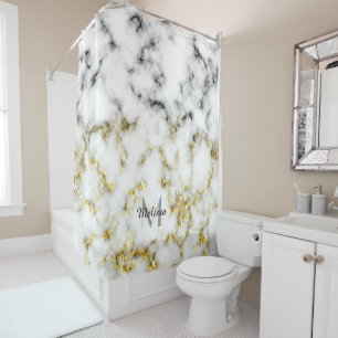 Black and white marble gold sparkle flake Monogram