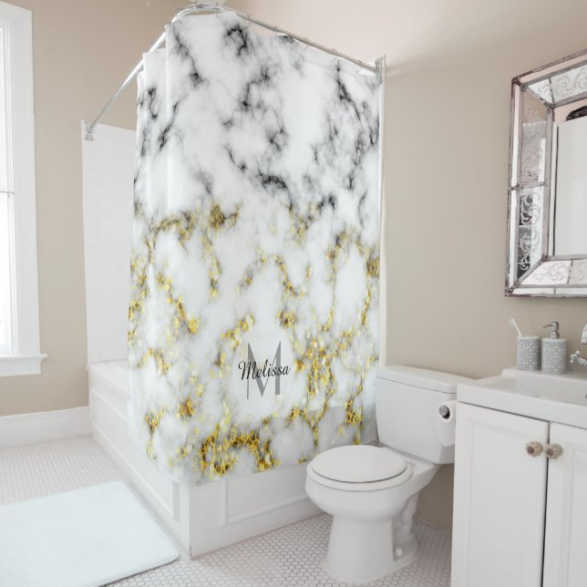 Black and white marble gold sparkle flake Monogram (In Situ)