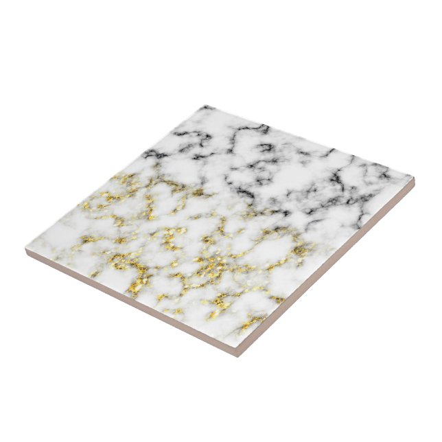 Black and white marble gold sparkle flakes tile (Side)