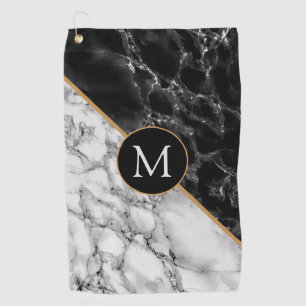 Black and White Marble Golf Towel Custom Letter