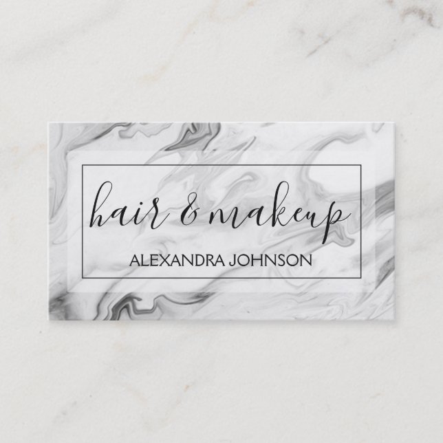 Black and White Marble Hair and Makeup Business Card (Front)