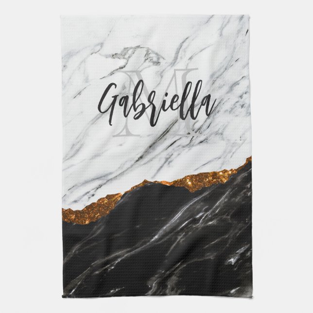 Black and White Marble Kitchen Towel (Vertical)