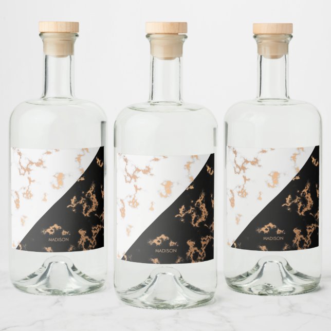 Black and White Marble Liquor Bottle Label (Bottles)
