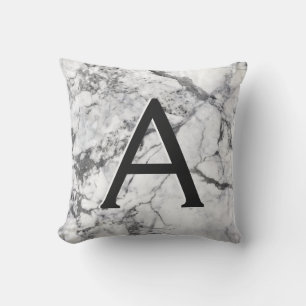 Black and White Marble Monogrammed Initial Throw Pillow
