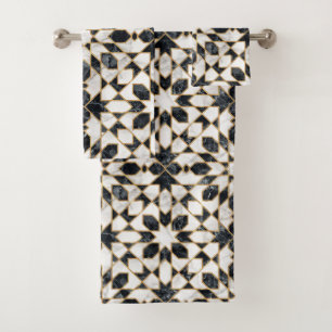 Black and White Marble Moroccan Mosaic Bath Towel Set