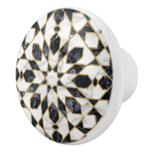 Black and White Marble Moroccan Mosaic Ceramic Knob (Right)