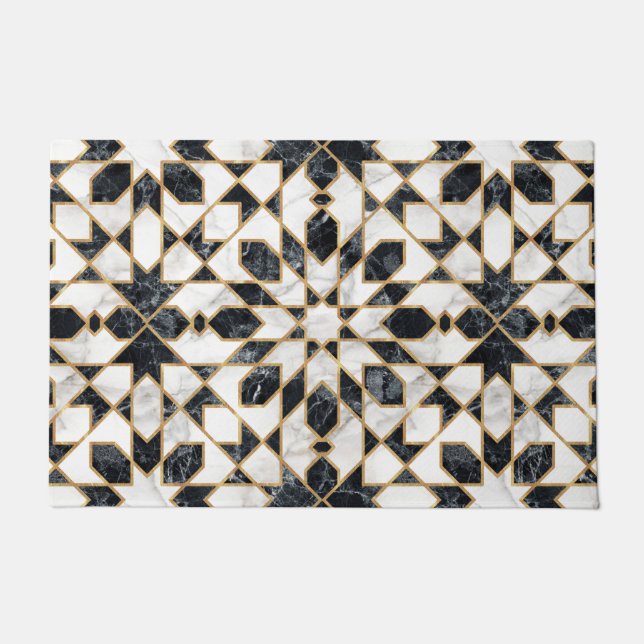 Black and White Marble Moroccan Mosaic Doormat (Front)