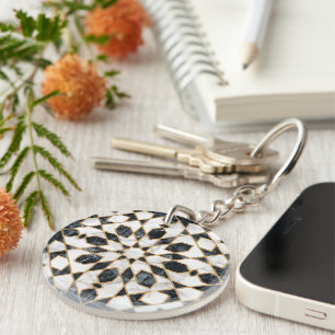 Black and White Marble Moroccan Mosaic Keychain