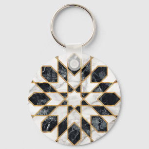 Black and White Marble Moroccan Mosaic Keychain