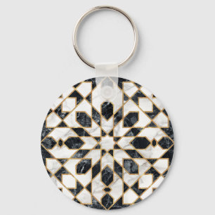 Black and White Marble Moroccan Mosaic Keychain