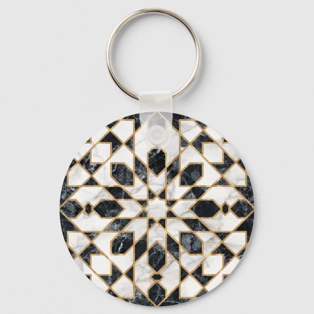 Black and White Marble Moroccan Mosaic Keychain (Front)