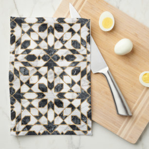 Black and White Marble Moroccan Mosaic Kitchen Towel