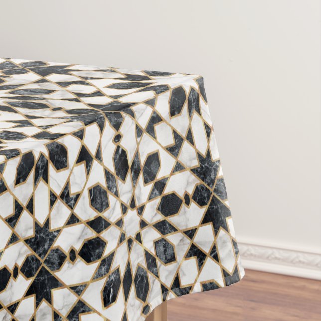 Black and White Marble Moroccan Mosaic Tablecloth (In Situ)