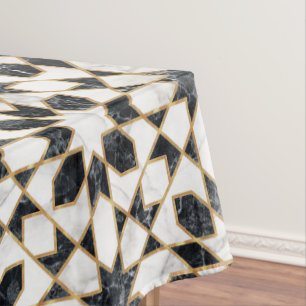 Black and White Marble Moroccan Mosaic Tablecloth