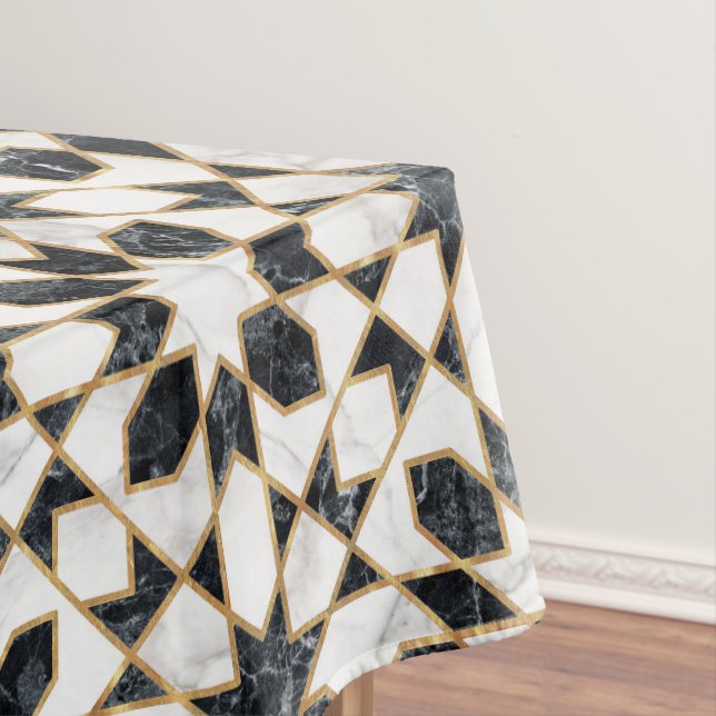 Black and White Marble Moroccan Mosaic Tablecloth (In Situ)