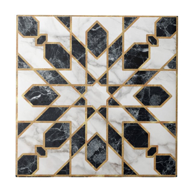 Black and White Marble Moroccan Mosaic Tile (Front)
