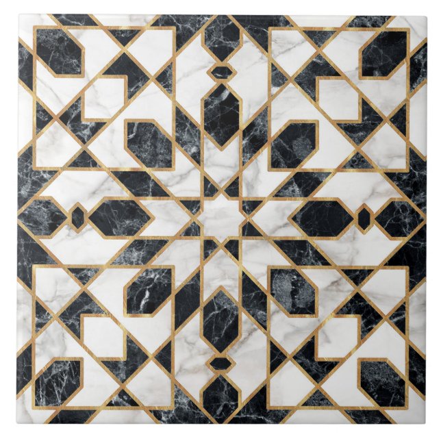 Black and White Marble Moroccan Mosaic Tile (Front)