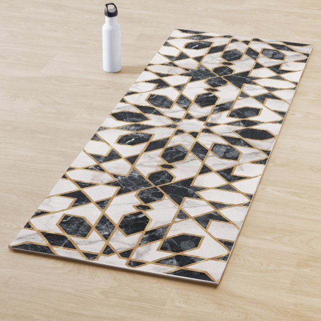 Black and White Marble Moroccan Mosaic Yoga Mat (In Situ)