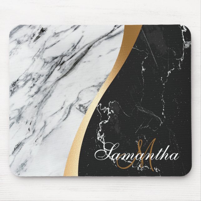 Black and White Marble Mouse Pad (Front)
