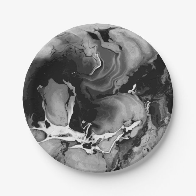 Black and white Marble Paper Plate (Front)