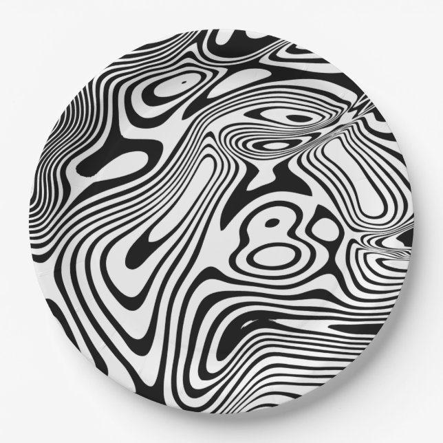 Black and White Marble Pattern Paper Plate (Front)