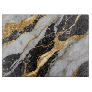 Black and White Marble Pattern with Gold Cutting Board